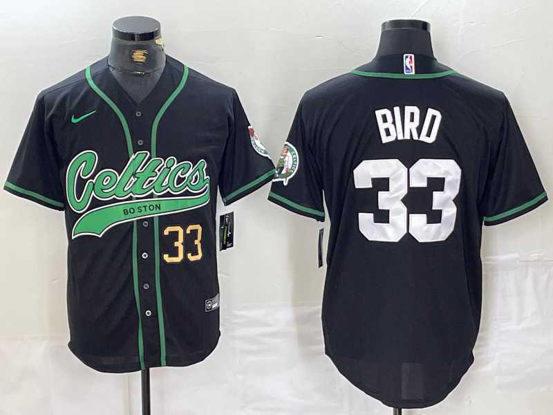 Mens Boston Celtics #33 Larry Bird Black With Patch Cool Base Stitched Baseball Jerseys